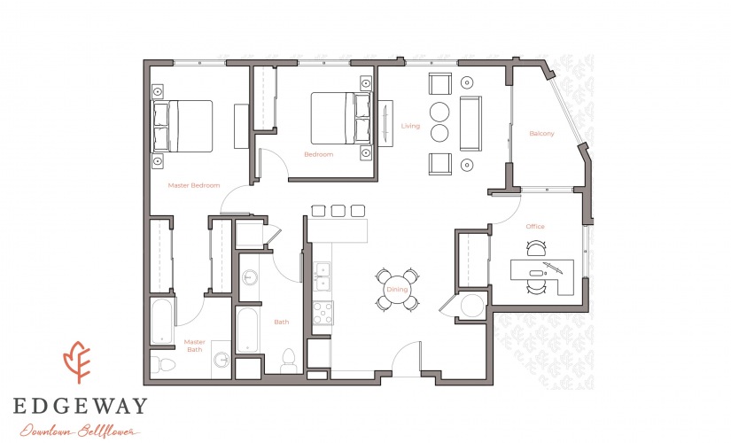 3C - 3 bedroom floorplan layout with 2 bathrooms and 1289 square feet