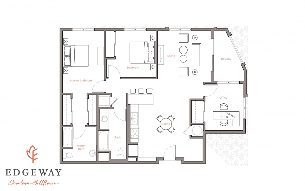 3C - 3 bedroom floorplan layout with 2 baths and 1289 square feet.