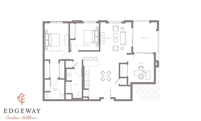 3B - 3 bedroom floorplan layout with 2 bathrooms and 1289 square feet