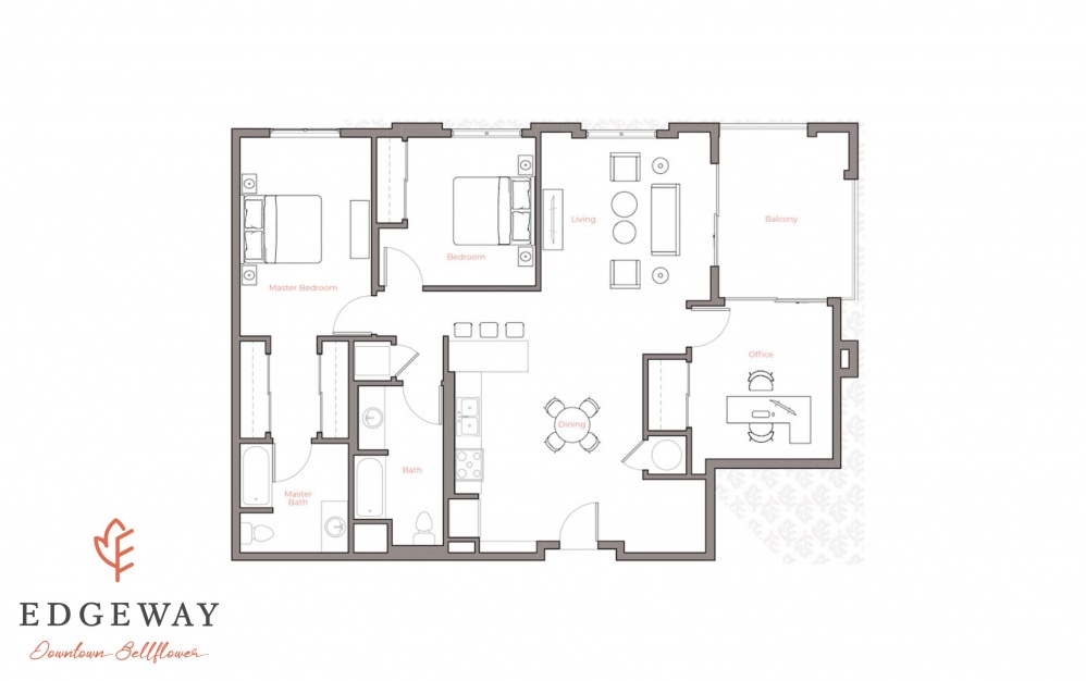 3B - 3 bedroom floorplan layout with 2 baths and 1289 square feet.