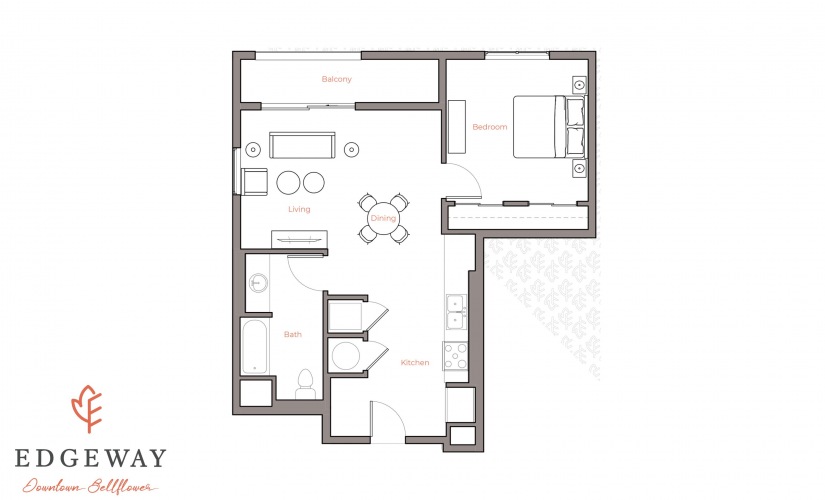 1C - 1 bedroom floorplan layout with 1 bathroom and 690 square feet
