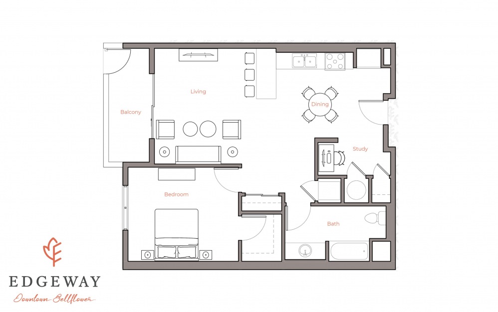 1B - 1 bedroom floorplan layout with 1 bath and 798 square feet.